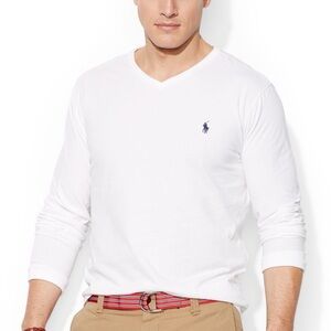 POLO Ralph Lauren Men White Cotton Jersey Long Sleeve Shirt MEDIUM Classic Basic